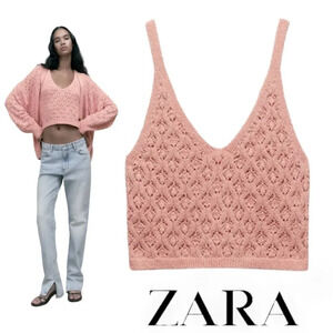 ZARA | Pink | POINTELLE KNIT TOP